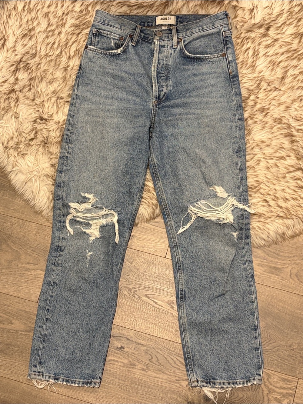Agolde Light Blue Distressed Boyfriend Jeans